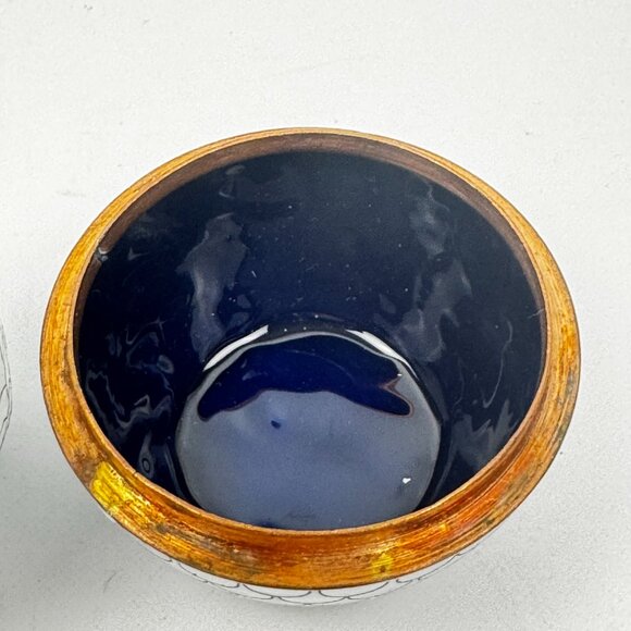 Pottery Barn White Owl Decorative Trinket Box Blue Enamel Interior Metal Cloison - Picture 7 of 9